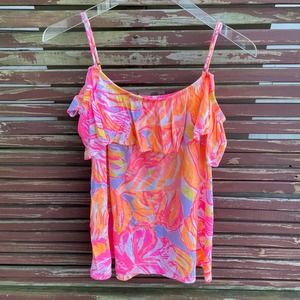 Lilly Pulitzer Tamiami Tank Off the Shoulder Sun Splashed Top Ruffle Straps L